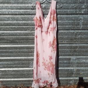 90s Maxi V-Neck Sheer Overlay Floral Print Zoey Beth Dress 3x